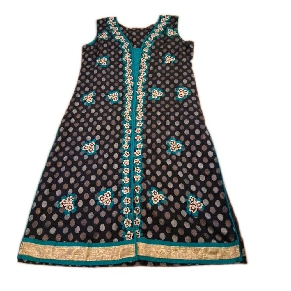 Cotton Front Slit Salwar Kameez Floral Black Embroidered Women's Tunic Mulmul